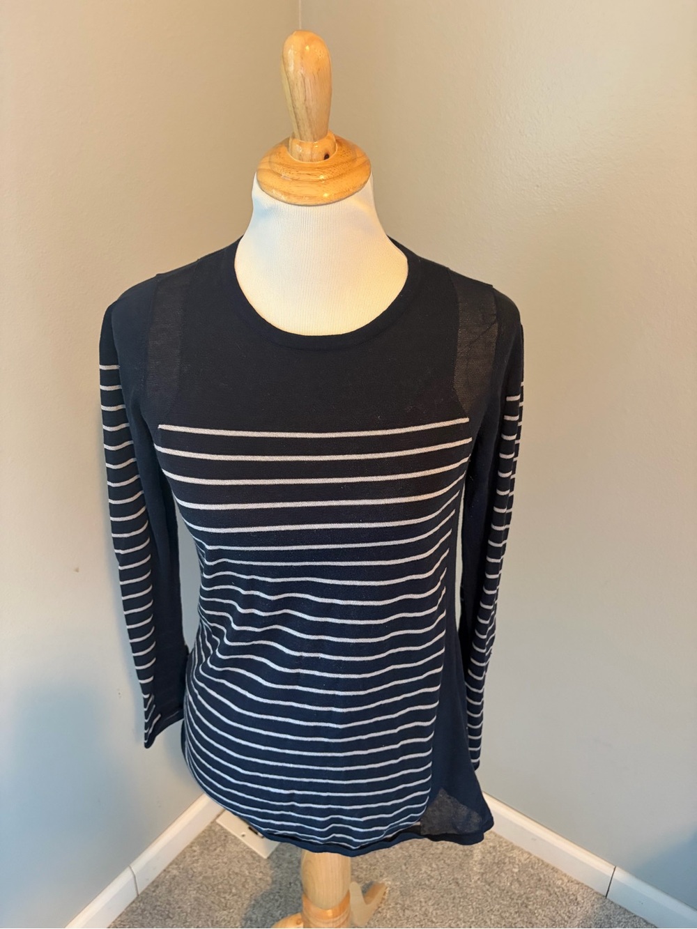 Striped Navy and White Long-Sleeve Knit Top Regiment Pullover #3367
